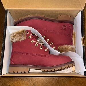 Timberland Burgundy Fur Boots